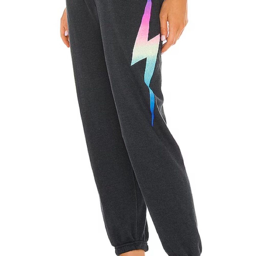 Aviator Nation Black Joggers with Rainbow Lightning Bolt